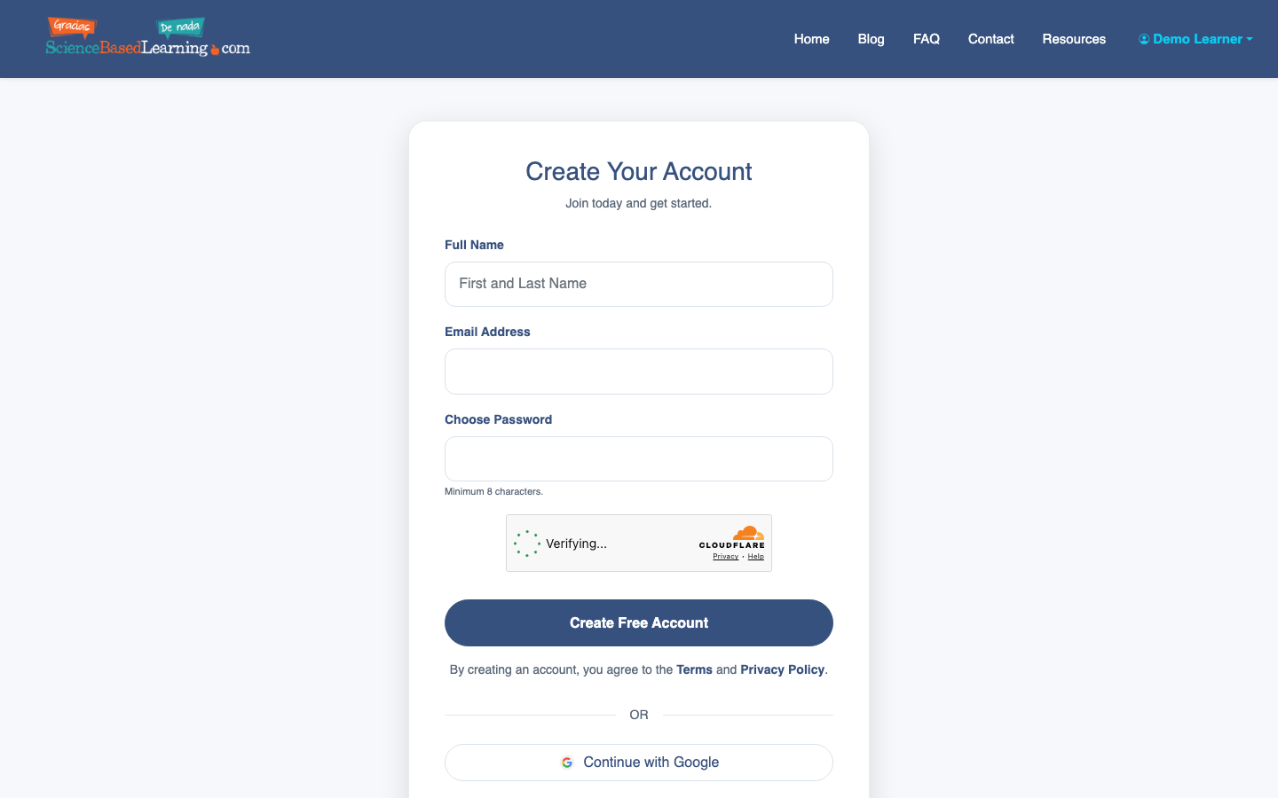 Create a free Science Based Learning account before signing in on iOS.